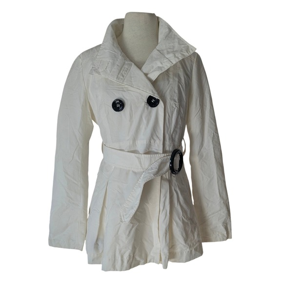 Esprit Womens Off White Double Breasted Belted Trench Coat Jacket Size Small - Picture 2 of 14